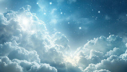 Bright sunny day with blue sky and fluffy white clouds