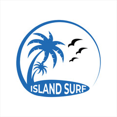 Island Surf Logo with Palm Tree and Birds