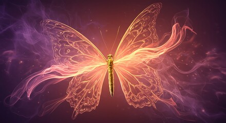 Glowing Butterfly With Ethereal Wings and Mystical Smoke Background variation 3