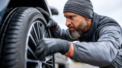man changing car tire
