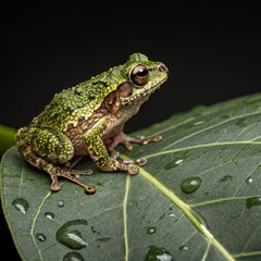 Fototapeta premium Close-up of a vibrant warty green frog on a plant stem, showcasing intricate details.