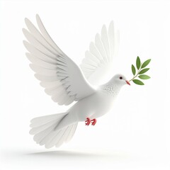 Fototapeta premium White Dove in Flight with Olive Branch