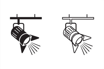 Black and outline icons of circular ceiling-mounted spotlights