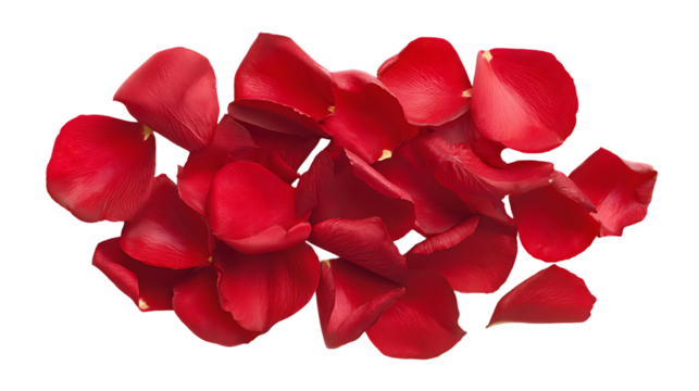 Scattered red rose petals on black background