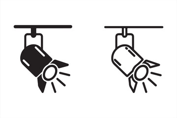 Mounted beam spotlight vector icons in both solid and outline views