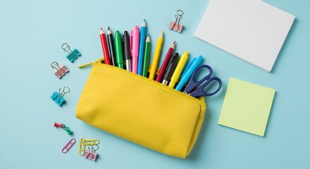 Fototapeta premium School Supplies Bright Pencil Case.