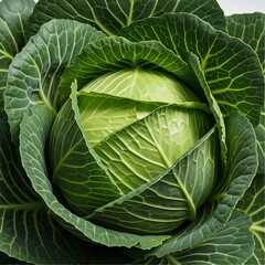 Obraz premium Fresh green cabbage vegetable healthy food ingredient close up view of organic farm produce nutrition diet raw