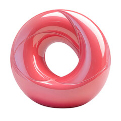 Pink glossy torus abstract art red and white stripes background