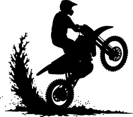 Fototapeta premium Motocross Rider Wheelie with Mud Spray Silhouette Vector