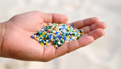 手のひらにのせられたマイクロプラスチックGenerated image