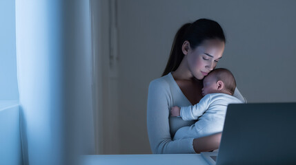 Businesswoman with child at work