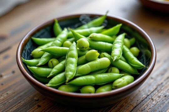edamame beans steamed, green shells radiating calm light, subtle cellular armor in plant form.