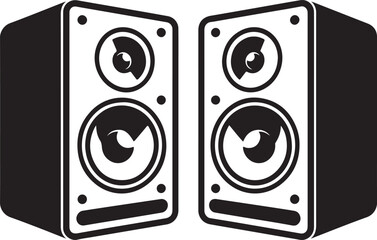 Black stereo speaker vector icon set with dual drivers in retro box layout

