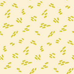 Groups of tiny seeds scattered all over, forming a minimalist abstract pattern in colors of ochre yellow on beige background. Seamless vector pattern. Great for home decor, fabric, wallpaper, giftwrap