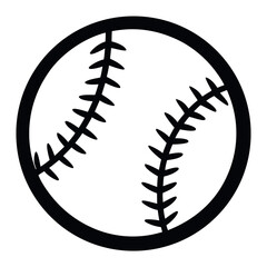Stylized Baseball Illustration Black Outline of a Ball with Stitches Isolated on White