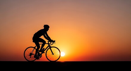 Obraz premium Silhouette cyclist biking cycling bike bicycle sunset sunrise outdoor activity sport fitness exercise ride