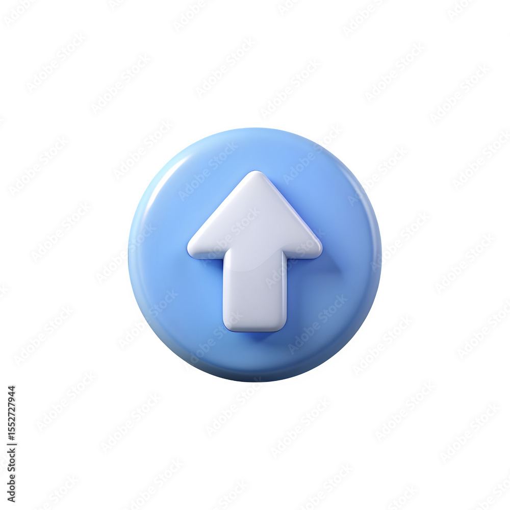 Fototapete 3d rendered white arrow pointing upwards on a light blue circular button