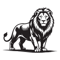 Obraz premium Majestic and Powerful Lion Vector Illustration with Detailed Mane – King of the Jungle Wildlife Silhouette . Thank You .