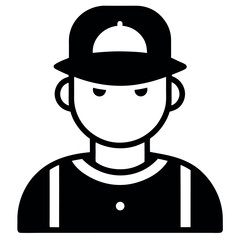 Man in Baseball Cap and Suspenders Illustration, Minimalist Design in Black and White Style