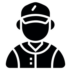 Solid Black Icon Depicting a Person Wearing a Baseball Cap and Buttoned Shirt