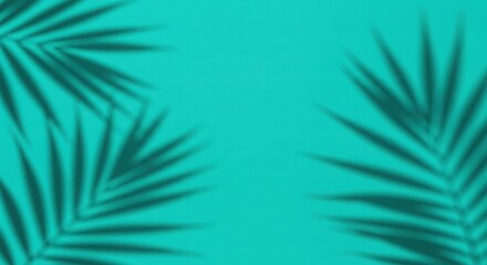 Obraz premium Teal Tropical Shadow Play: Abstract Palm Leaf Silhouette on Vibrant Background