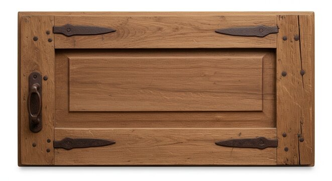 Rustic wooden door panel with metal accents and a natural finish