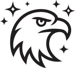 Black Eagle Head Profile with Stars Line Art Graphic