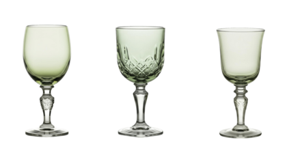 Elegant set of three decorative green glassware with various shapes and styles