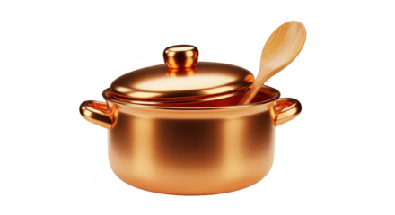 Copper Pot With Wooden Spoon 3d Render