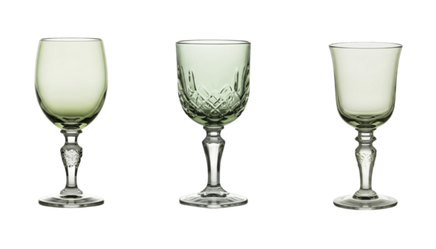 Elegant set of three decorative green glassware with various shapes and styles