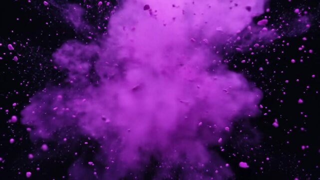 Purple powder explosion creates a vibrant and dynamic abstract pattern. Purple color forms a unique dust cloud. 4k video