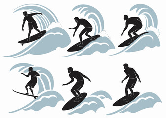 Silhouette Illustration of Surfers Riding Waves