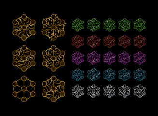 set of magic circle fantasy golden medieval arcane amulet badge symbol and in various color