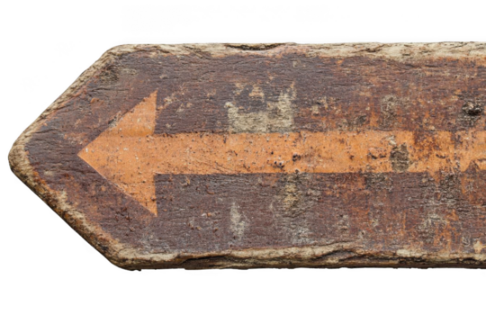 Follow the Arrow, Directional Guide on Rustic Board and Path Finding Concept