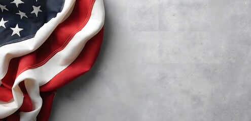 Beautiful American flag on a gray background, a top-view banner design for a US national holiday,
