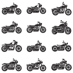 collection of  Bobber Motorcycle Silhouette clipart, stylist and high quality robber bike illustration, robber sports bike design sublimation
