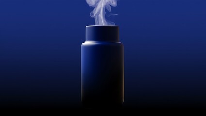 Hot liquid steaming from a dark blue container against a dark blue background