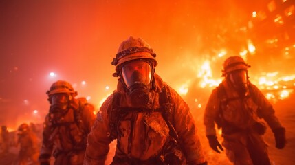 Firefighters working together to extinguish a blaze, emergency response and heroic teamwork concept
