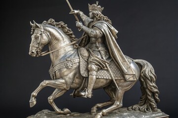 Naklejka premium Equestrian statue of a king in silver