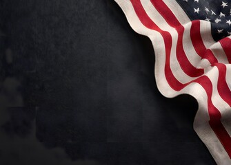 Obraz premium American flag on a black background, top view. US National Day celebration. USA flag border frame banner.