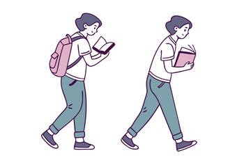 Student Character Turnaround Sheet. Vector School or College Person Sprite for 2D Animation. Front, Side, and Back View Model Sheet