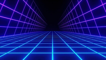 Neon Grid Synthwave 80s Retro Background - Retro/Synthwave