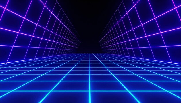 Neon Grid Synthwave 80s Retro Background - Retro/Synthwave - Powered by Adobe