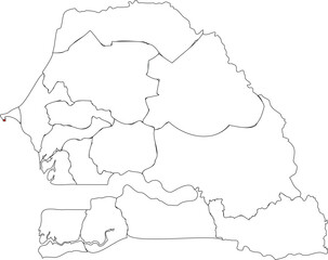 Senegal Outline Map with Regions and Capital Marked