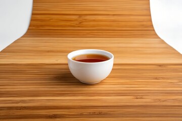 Aromatic Tea in White Cup on Wooden Background