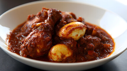 Spicy Chicken Stew with Hard Boiled Eggs in a Creamy Red Sauce for Culinary Exploration