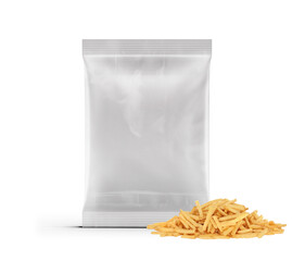 A transparent bag filled with thin, golden snack strands, commonly used as a topping or snack.