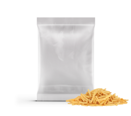 A transparent bag filled with thin, golden snack strands, commonly used as a topping or snack.