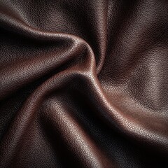 Fototapeta premium Close-up of rich, dark brown leather exhibiting a soft, draped texture with subtle light reflections, showcasing its grain and supple quality