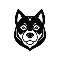 A black and white tattoo art silhouette illustration of Akita dog face.eps